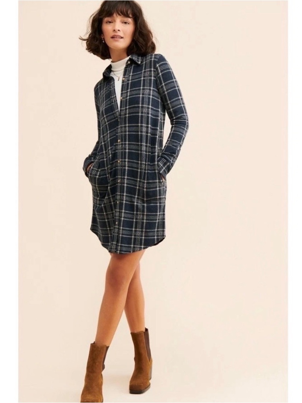 Faherty Legend plaid long sleeve flannel shirtdress women's S